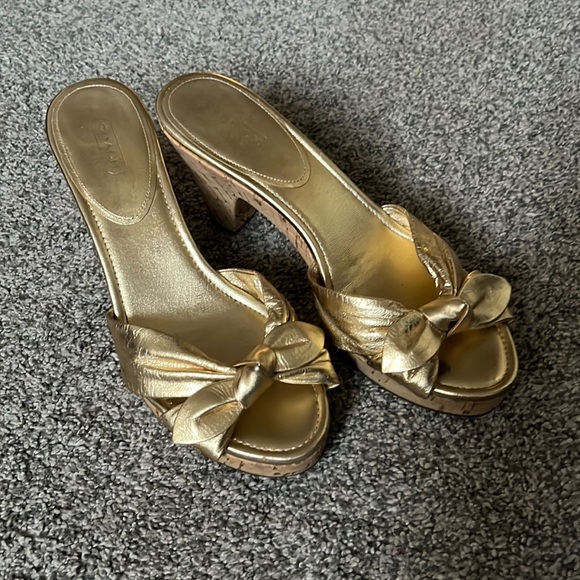 Coach Shoes Vintage Coach Karen Gold Lam Cork Kitten Heel Slide